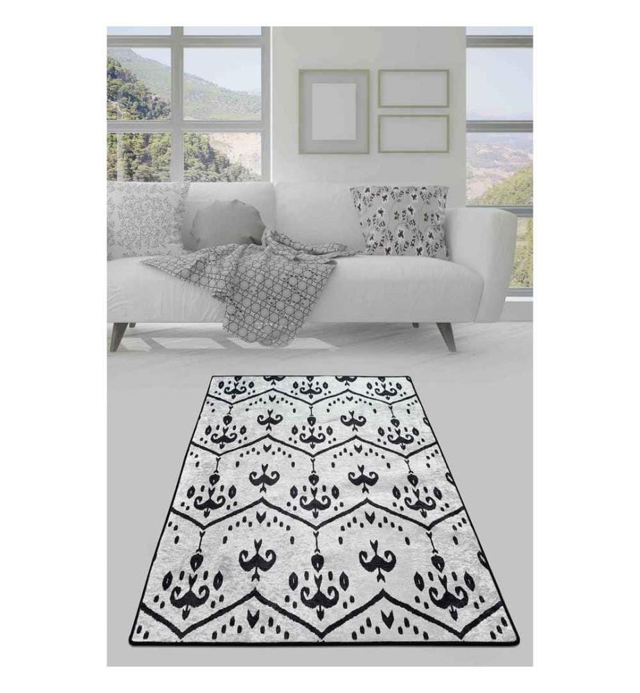 Tapis de salle, blanc, noir, 100% polyester, 80 x 300 cm