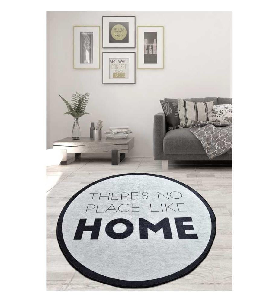 Carpet, White, Black, 100% Polyester, Diameter: 100 cm