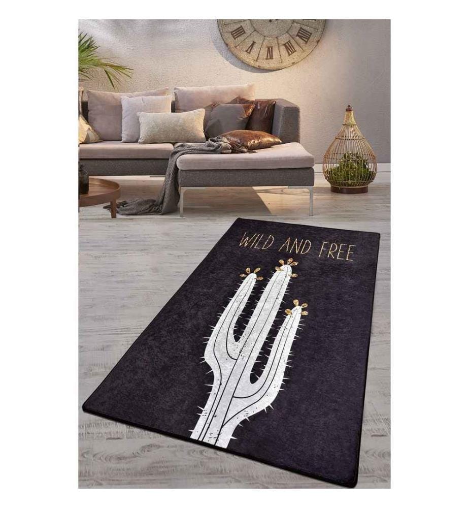 Tapis de salle, noir, blanc, 100% polyester, 100 x 200 cm