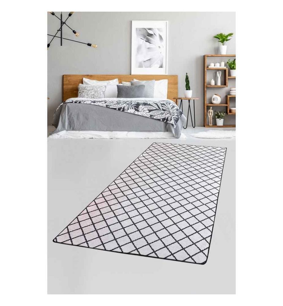 Tapis de salle, noir, blanc, 100% polyester, 100 x 300 cm