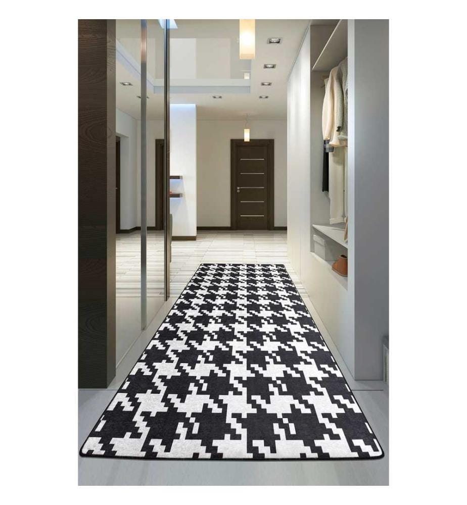 Tapis de salle, noir, blanc, 100% polyester, 150 x 300 cm