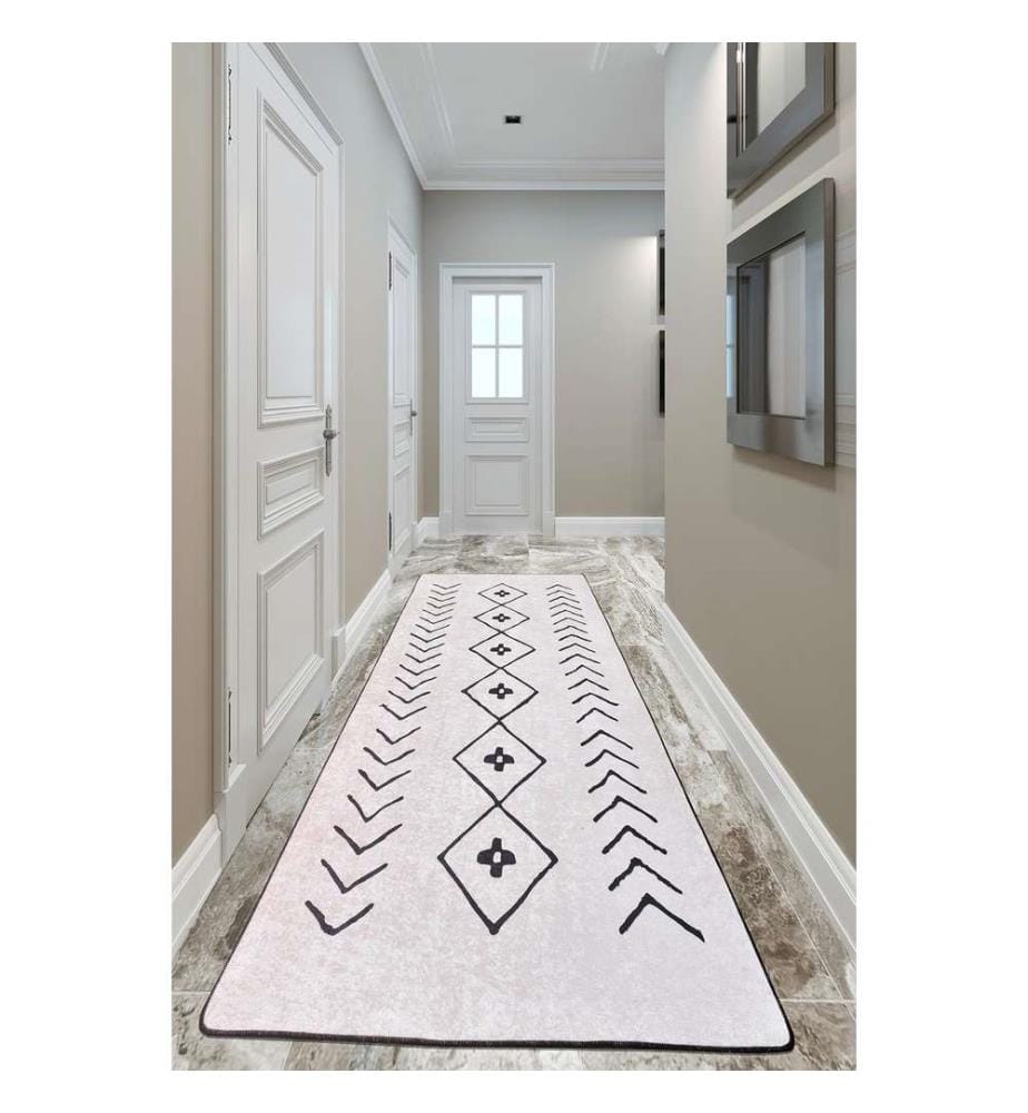 Tapis de salle, Ecru, Noir, 100% Polyester, 80 x 200 cm