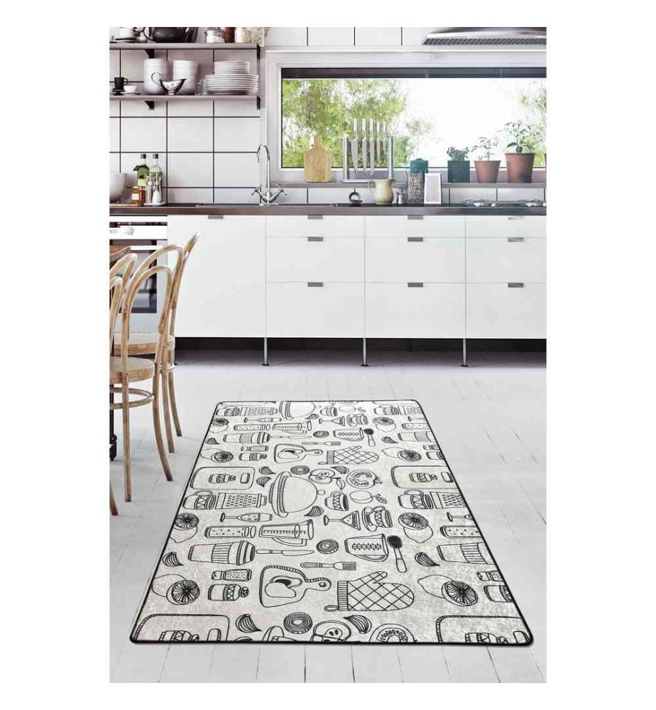 Tapis de salle, noir, blanc, 100% polyester, 80 x 300 cm