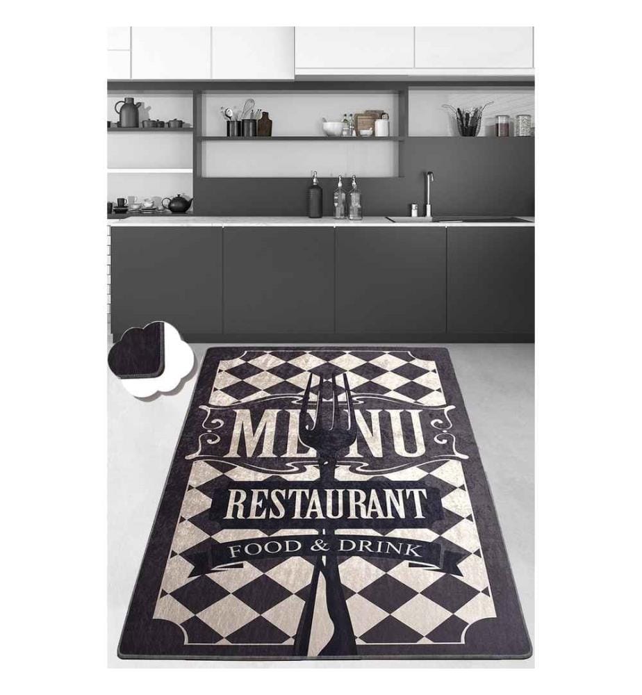Tapis de salle, noir, crème, 100% polyester, 100 x 200 cm