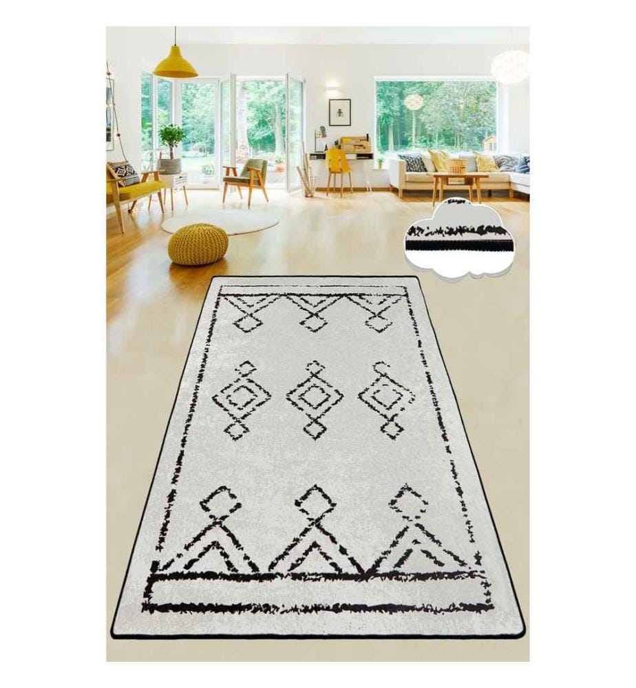 Tapis de salle, noir, blanc, 100% polyester, 80 x 300 cm
