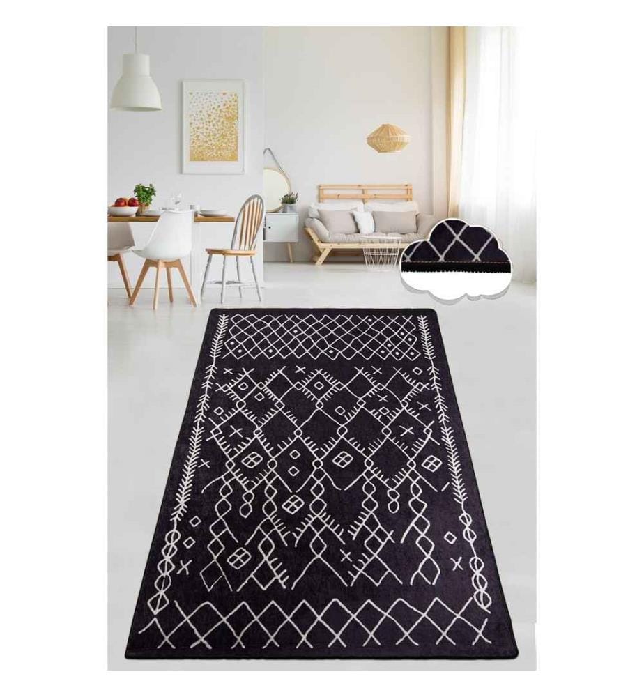 Tapis de salle, noir, blanc, 100% polyester, 80 x 300 cm