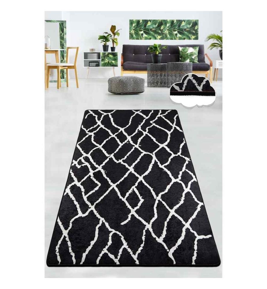 Tapis de salle, noir, blanc, 100% polyester, 80 x 150 cm