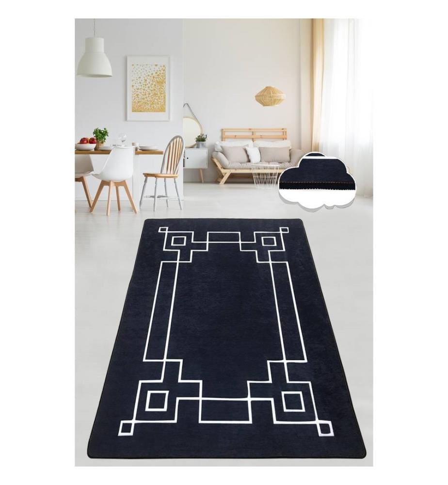 Tapis de salle, noir, blanc, 100% polyester, 100 x 300 cm