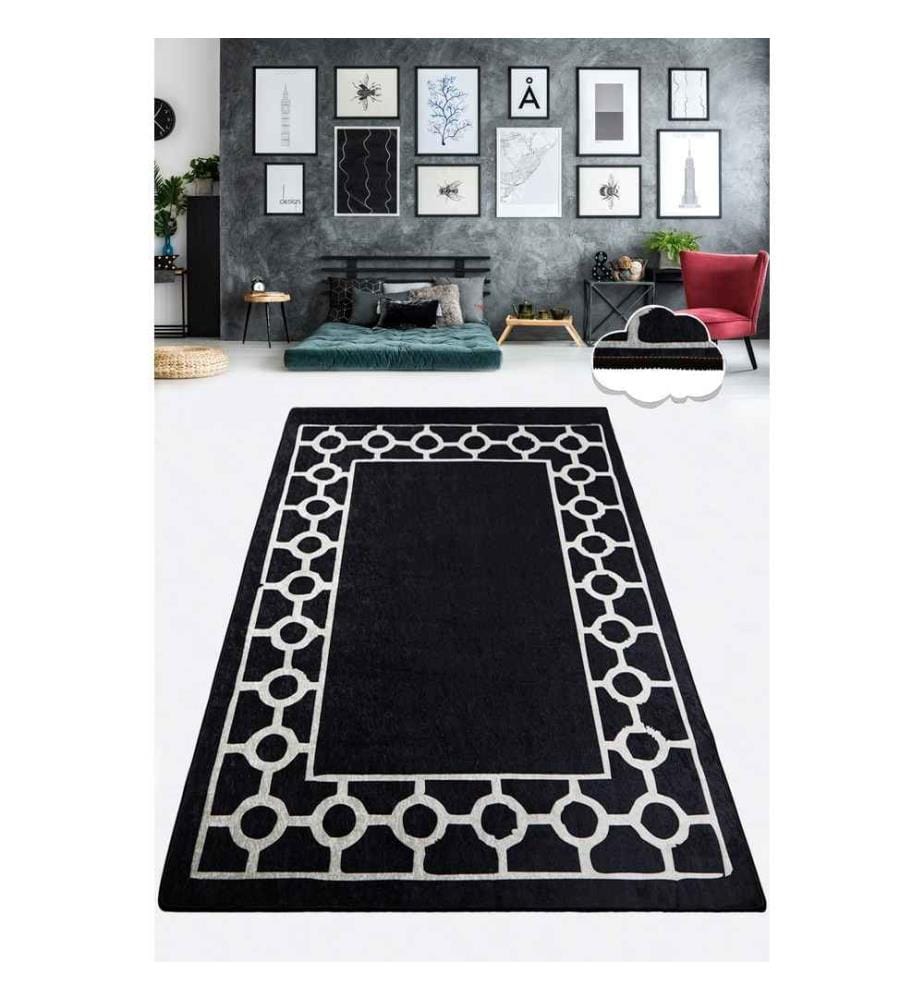 Tapis de salle, 80 x 300, , Noir Blanc, 50% tissu velours- 50% polyester, hauteur des poils 4 mm