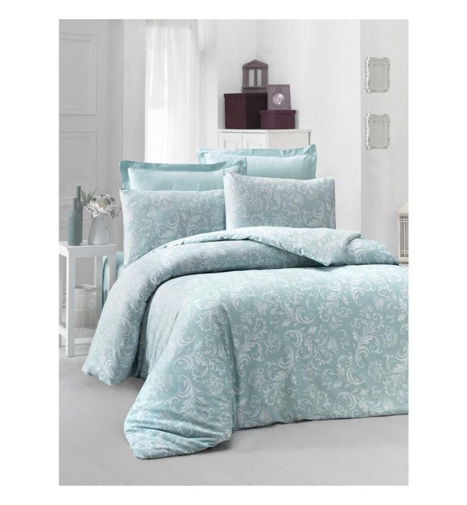Set copripiumino Satin Super King , Menta, Bianco, 100% Cotone Satin