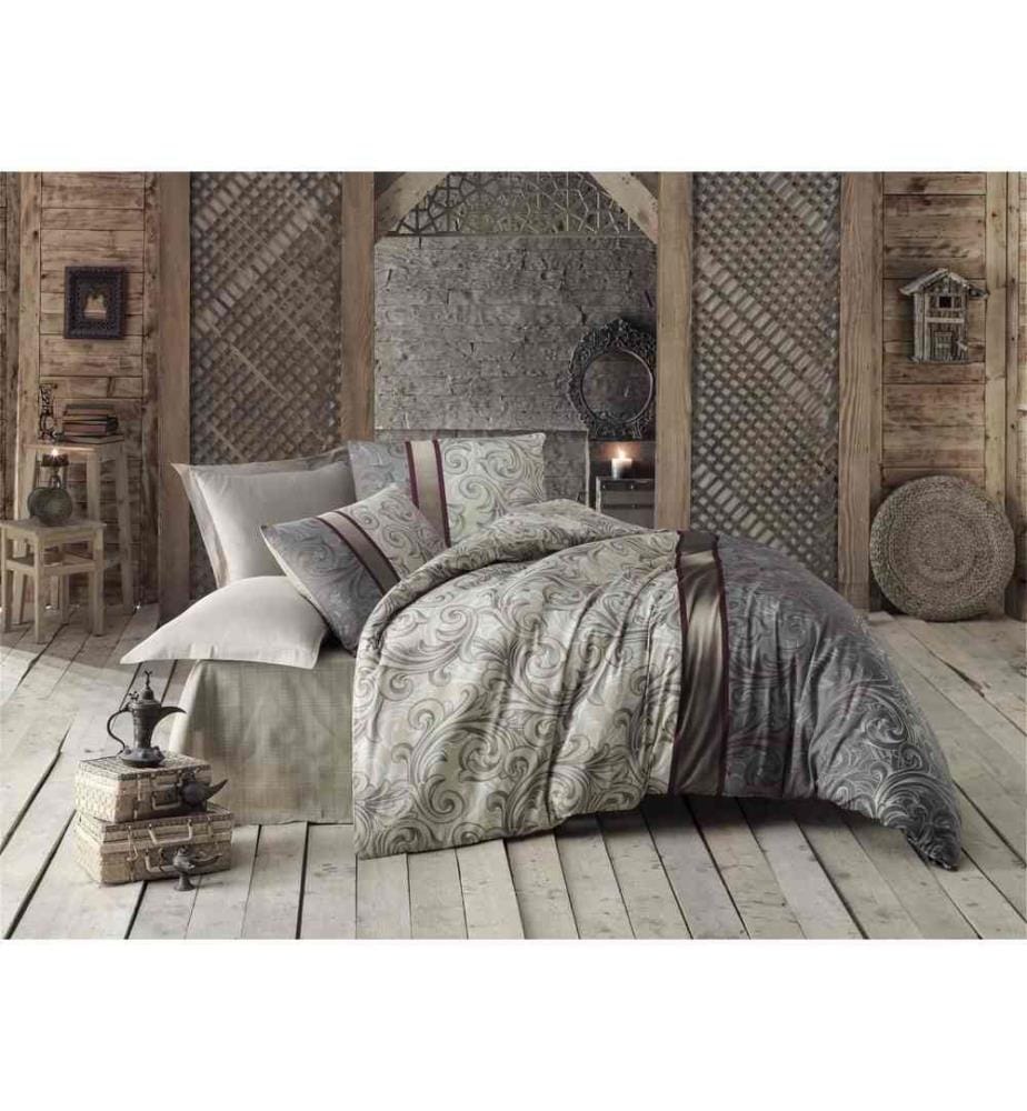 Set copripiumino singolo, Crema Beige Grigio Claret Rosso Bianco, 65% Cotone - 35% Poliestere