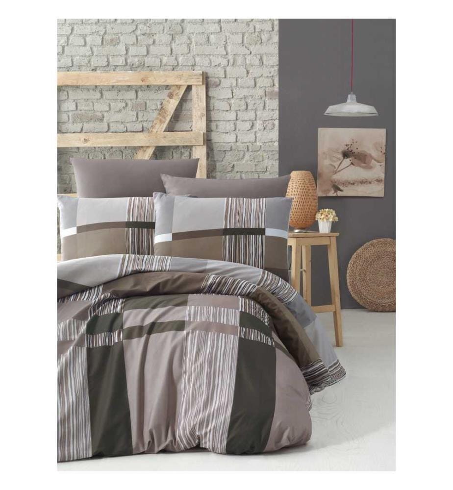 Set copripiumino singolo Ranforce, Marrone Verde Bianco Grigio, Cotone Ranforce