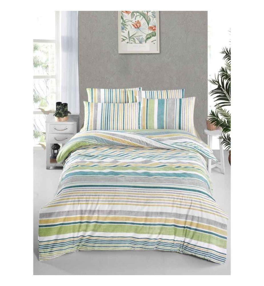 Ranforce Single Quilt Cover Set , Weiss, Grün, Grau, Gelb, 100% Baumwolle Ranforce