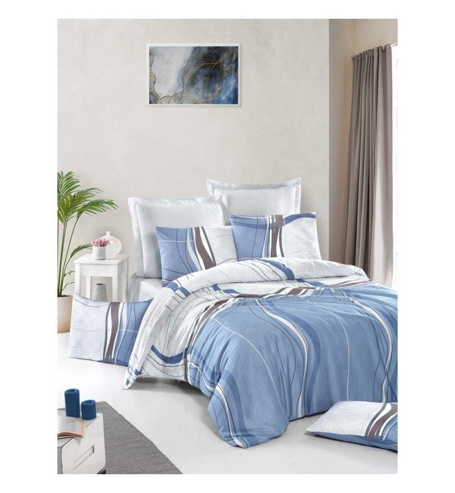 Satin-Einzelsteppbettbezug, Weiss, Blau, Braun, 100% Baumwollsatin