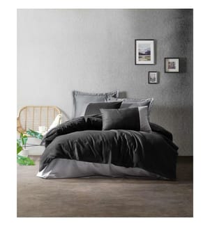 Ranforce Einzelbettbezug Set, Schwarz Grau, Baumwolle Ranforce