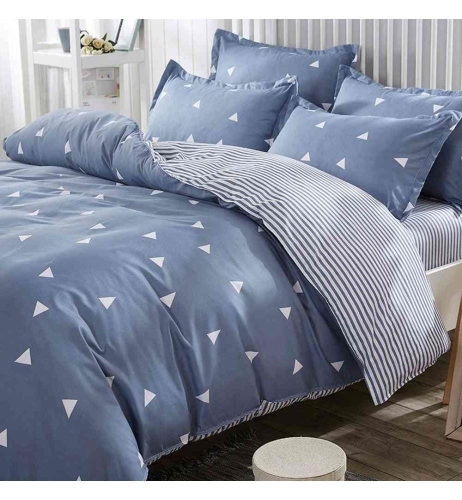 King Quilt Cover Set , Blue, White, 65% Cotton - 35% Polyester