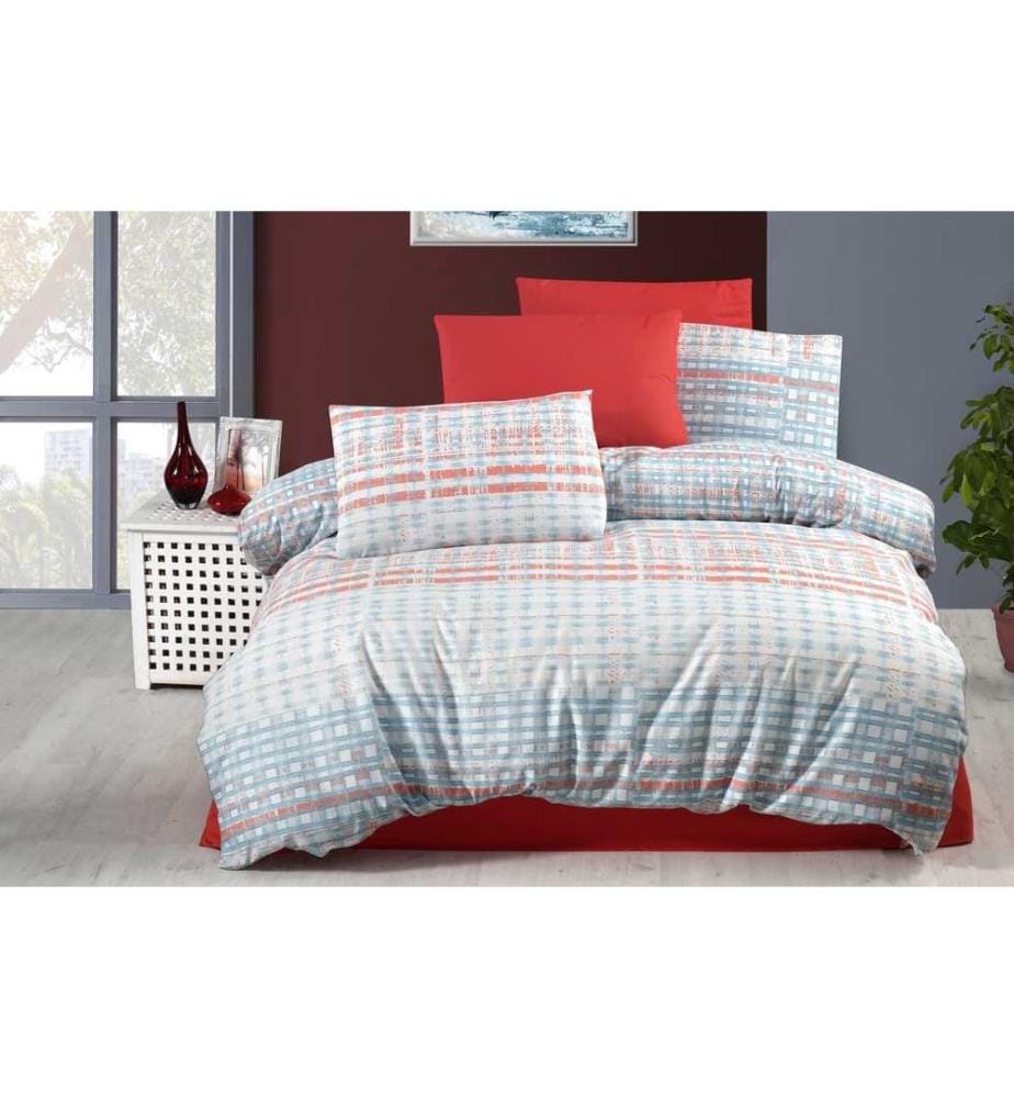 Housse de couette simple, rouge, bleu, blanc, 50% coton - 50% polyester