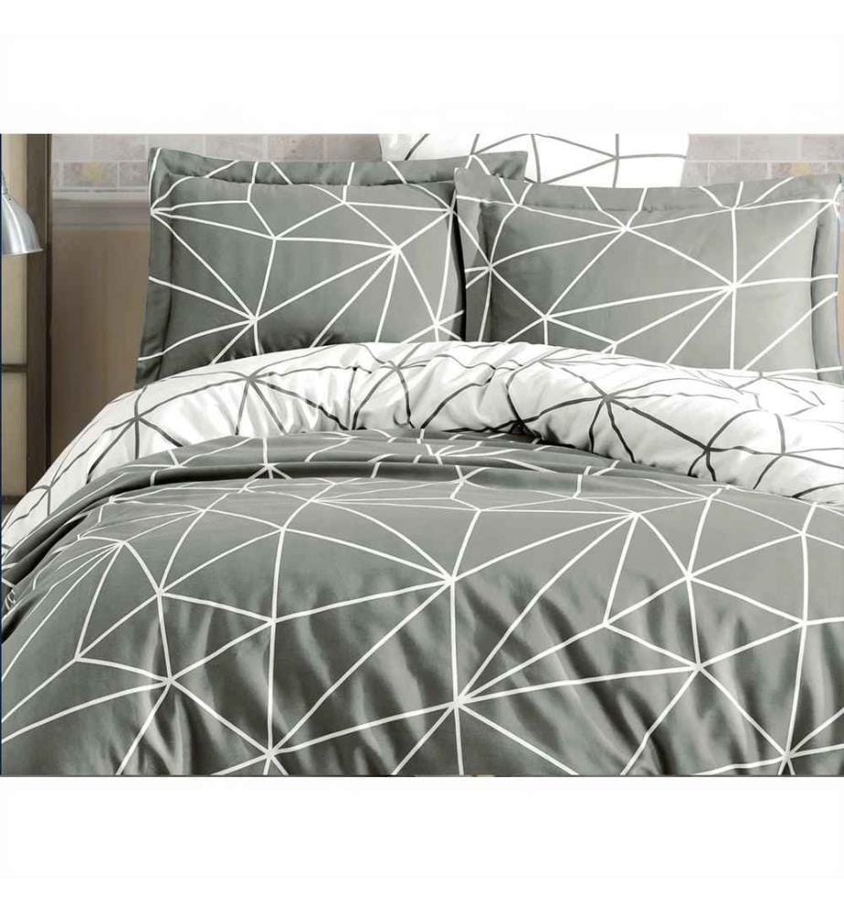 Ranforce Single Quilt Cover Set, Grey White, Cotton Ranforce