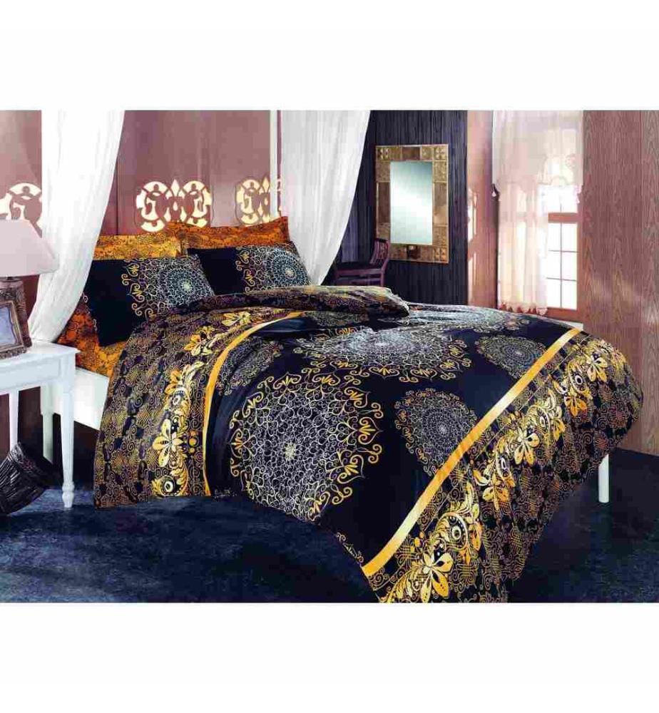 Housse de couette simple, Noir Jaune Beige Marron, 50% Coton - 50% Polyester