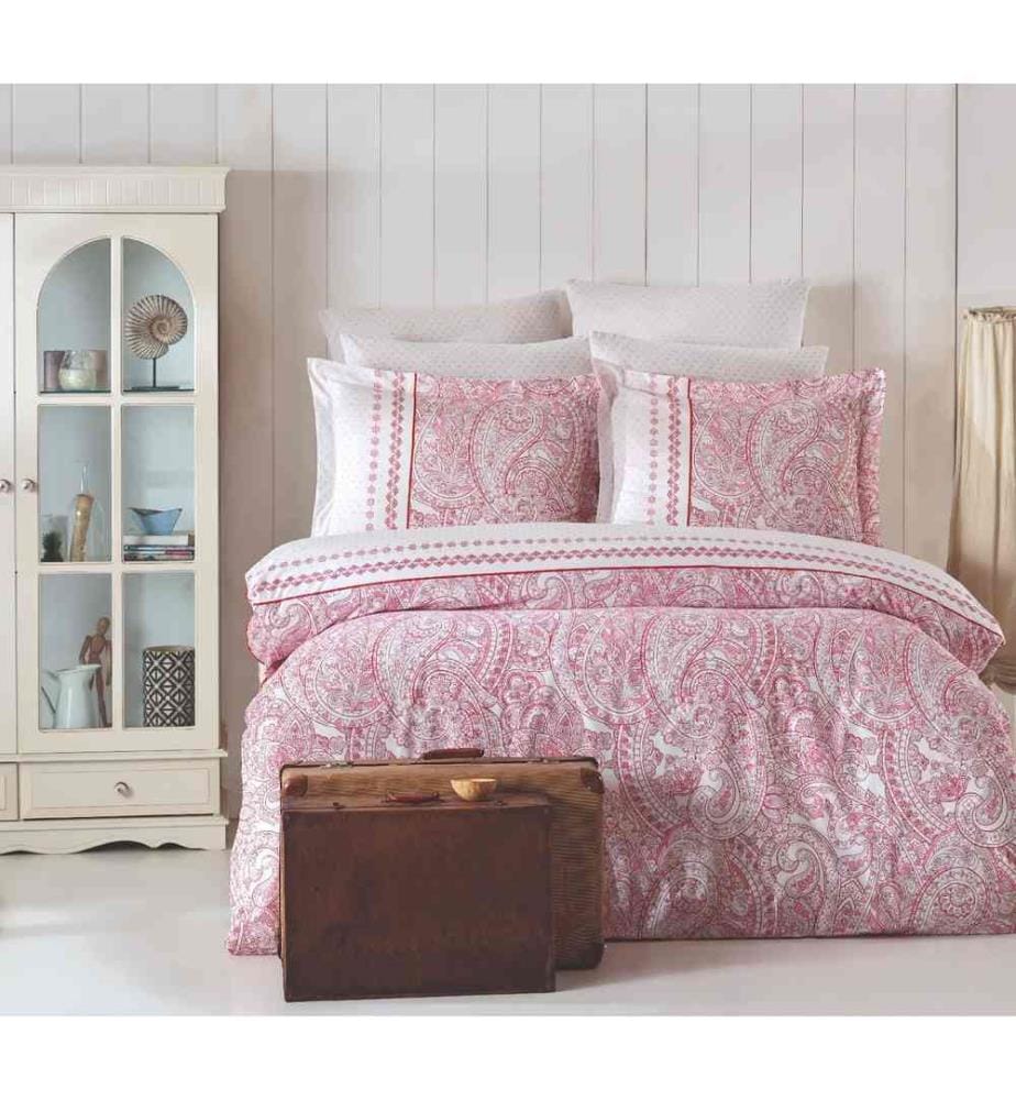 Ranforce Super King Quilt Cover Set, Pink White, Cotton Ranforce