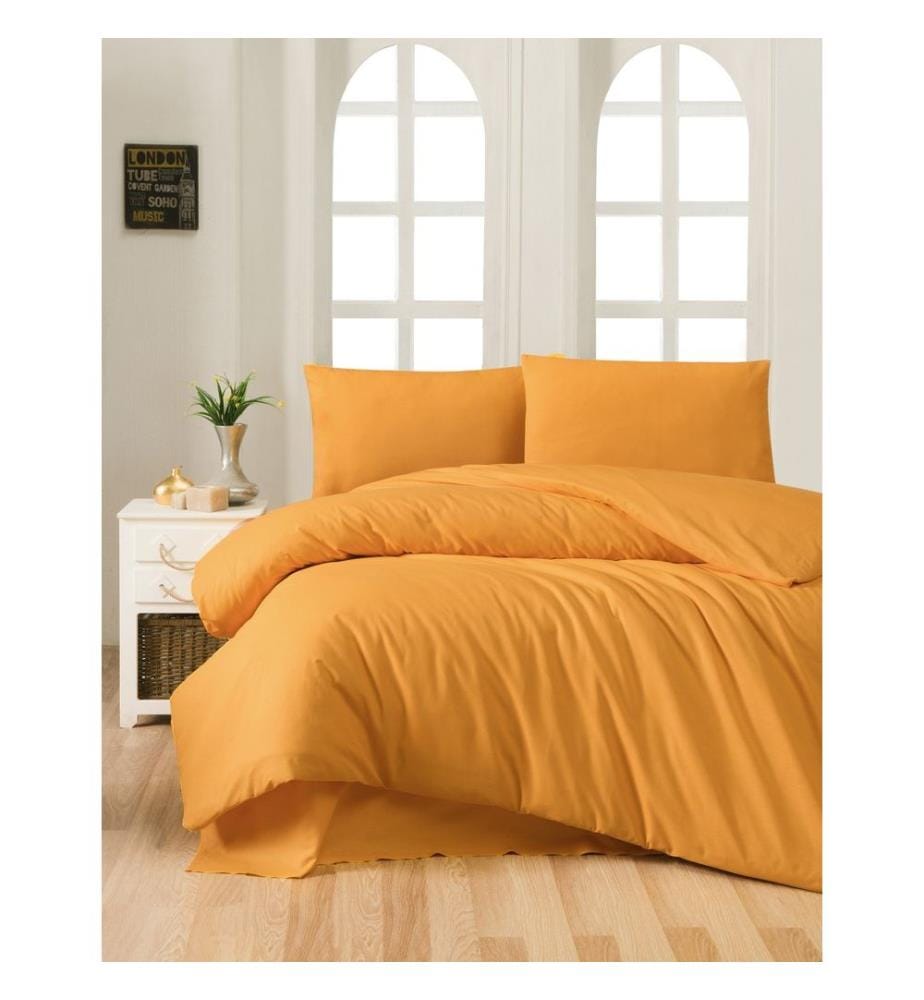 Ranforce Single Quilt Cover Set, Mustard, Cotton Ranforce, 117gr-m²