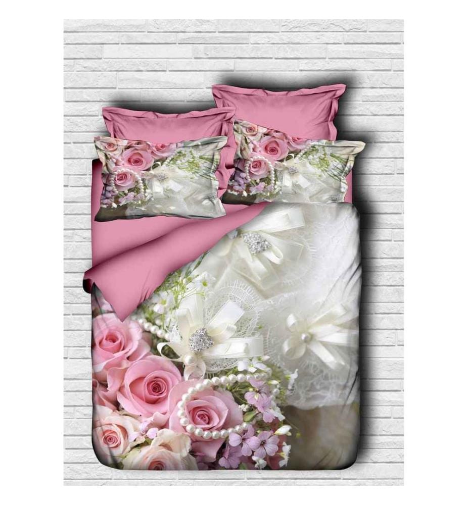 King Quilt Cover Set, Rosa Grau Weiss, Polyester Mikrosatin Oberseite von Bettbezug & Kopfkissenbezug, Baumwolle Unterseite von Bettbezug & Kopfkissenbezug