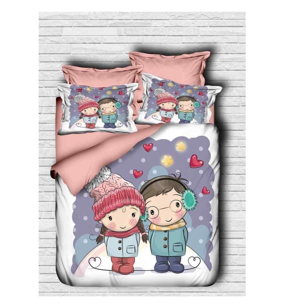 King Quilt Cover Set, Powder Blue White, Polyester Microsatin Upper Side Of Duvet Cover & Pillowcase, Cotton Underside Of Duvet Cover & Pillowcase