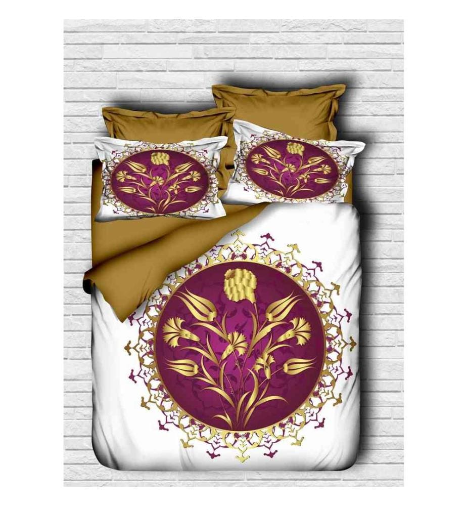 King Quilt Cover Set, Brown Purple White, Polyester Microsatin Upper Side Of Duvet Cover & Pillowcase, Cotton Underside Of Duvet Cover & Pillowcase