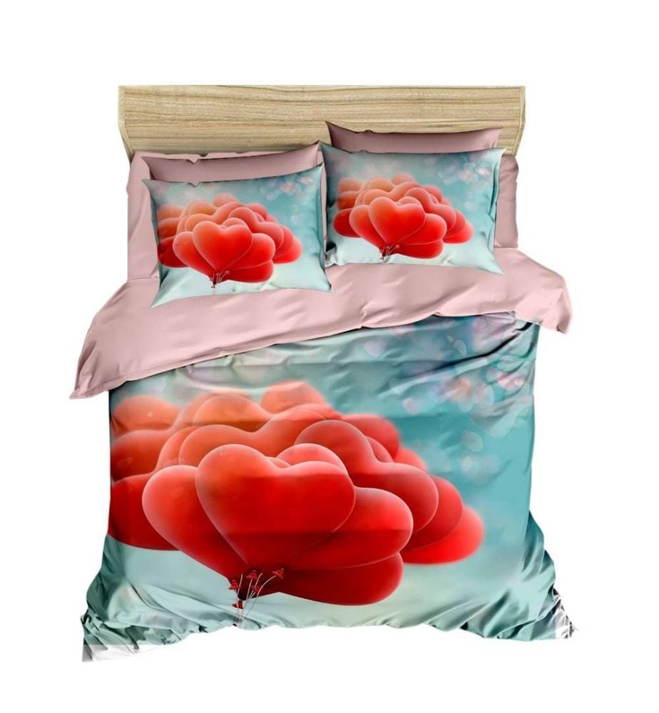 King Quilt Cover Set, Rot Blau Rosa, Polyester Microsatin Oberseite von Bettbezug & Kissenbezug, Baumwolle Unterseite von Bettbezug & Kissenbezug