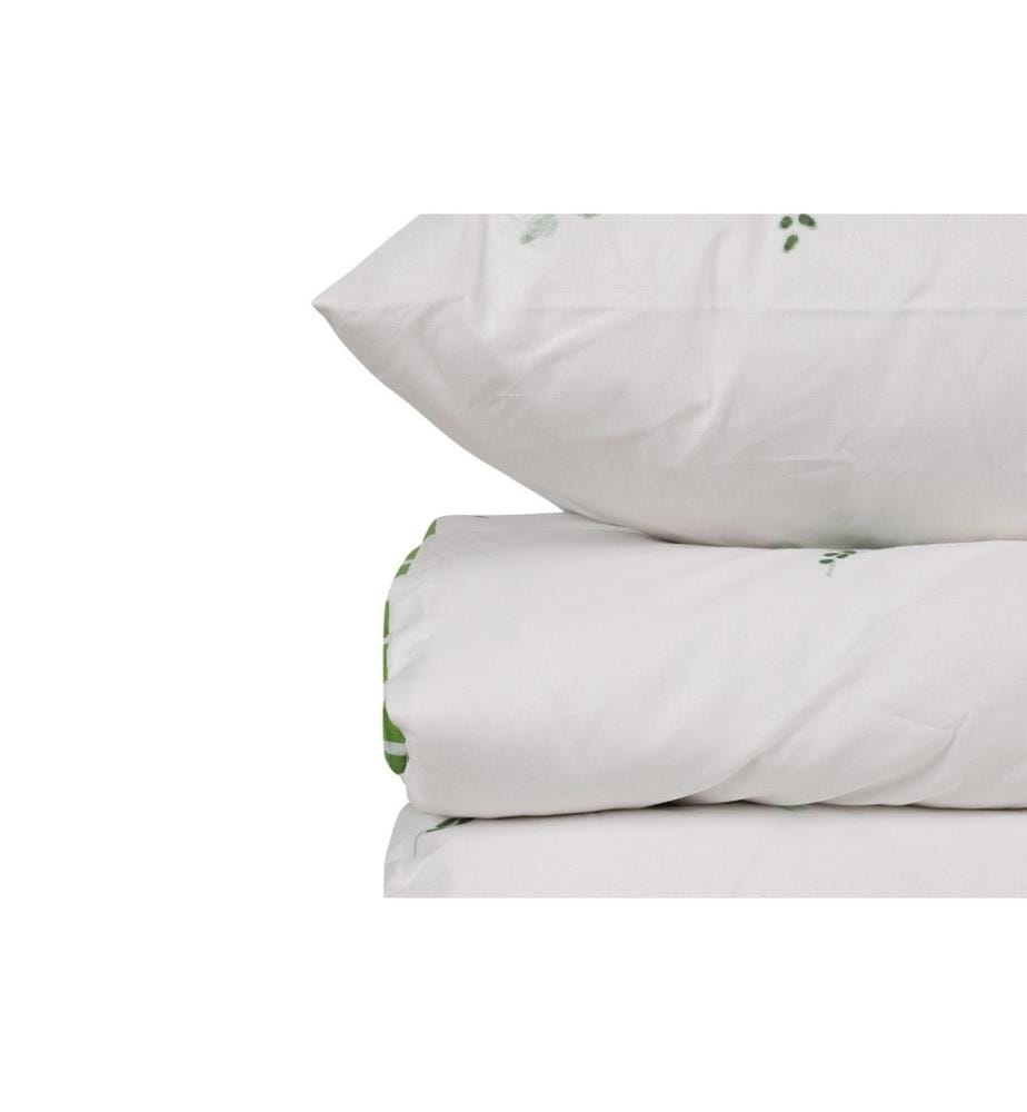Ranforce Single Quilt Cover Set, White Green, Cotton Ranforce, Pigment Printing