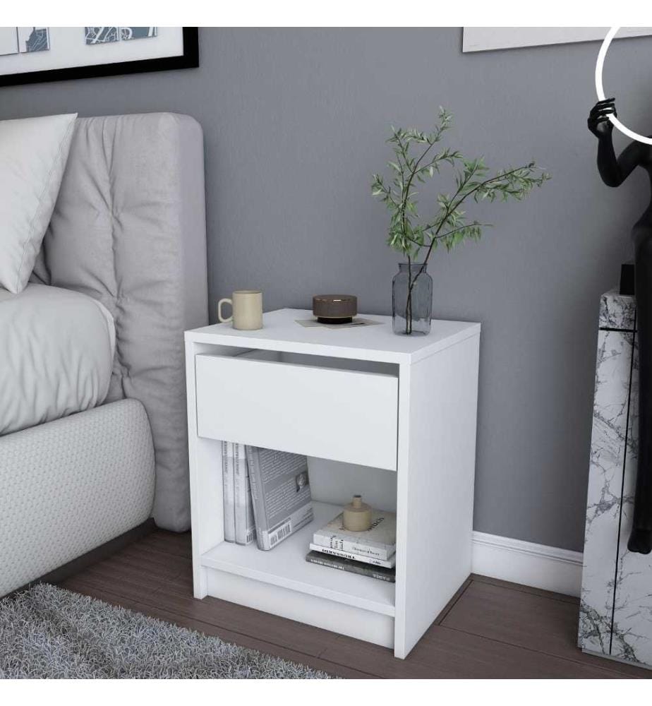 Table de nuit, blanc, panneau de particules mélaminé