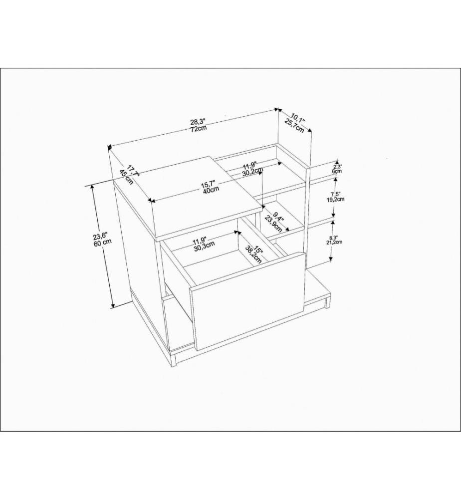 Table de nuit, chêne blanc, panneau de particules mélaminé