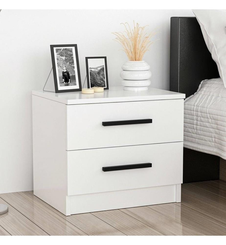 Table de nuit, blanc, panneau de particules mélaminé