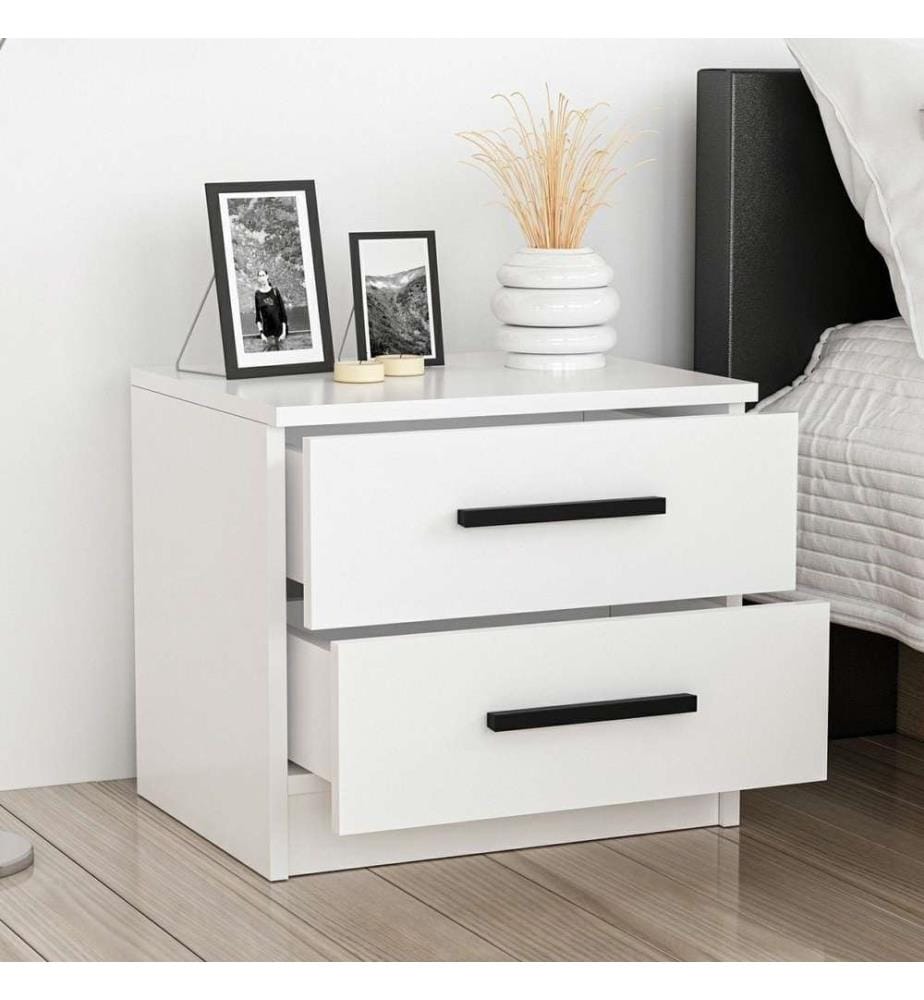 Table de nuit, blanc, panneau de particules mélaminé