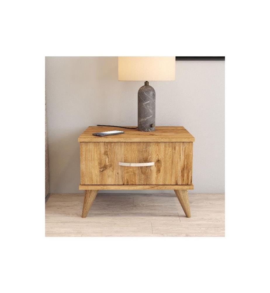 Table de nuit, pin atlantique, panneau de particules mélaminé