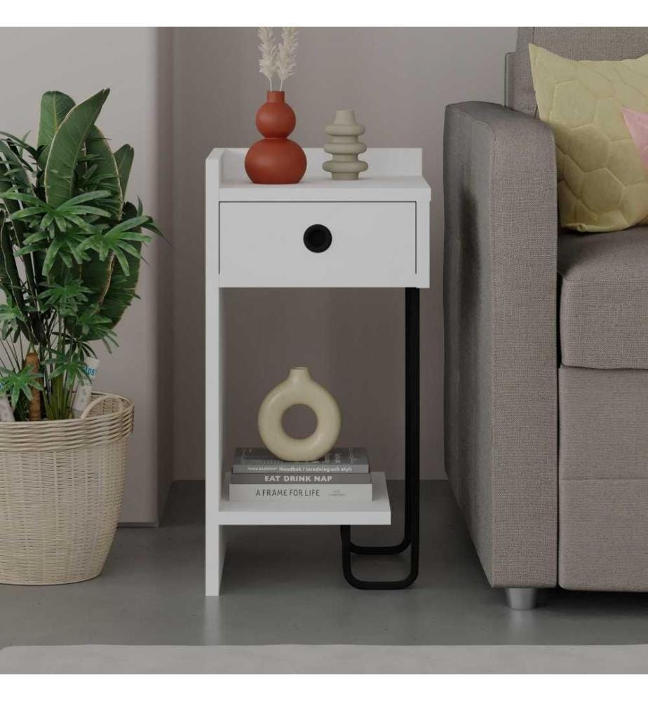 Table de nuit, blanc, panneau de particules mélaminé