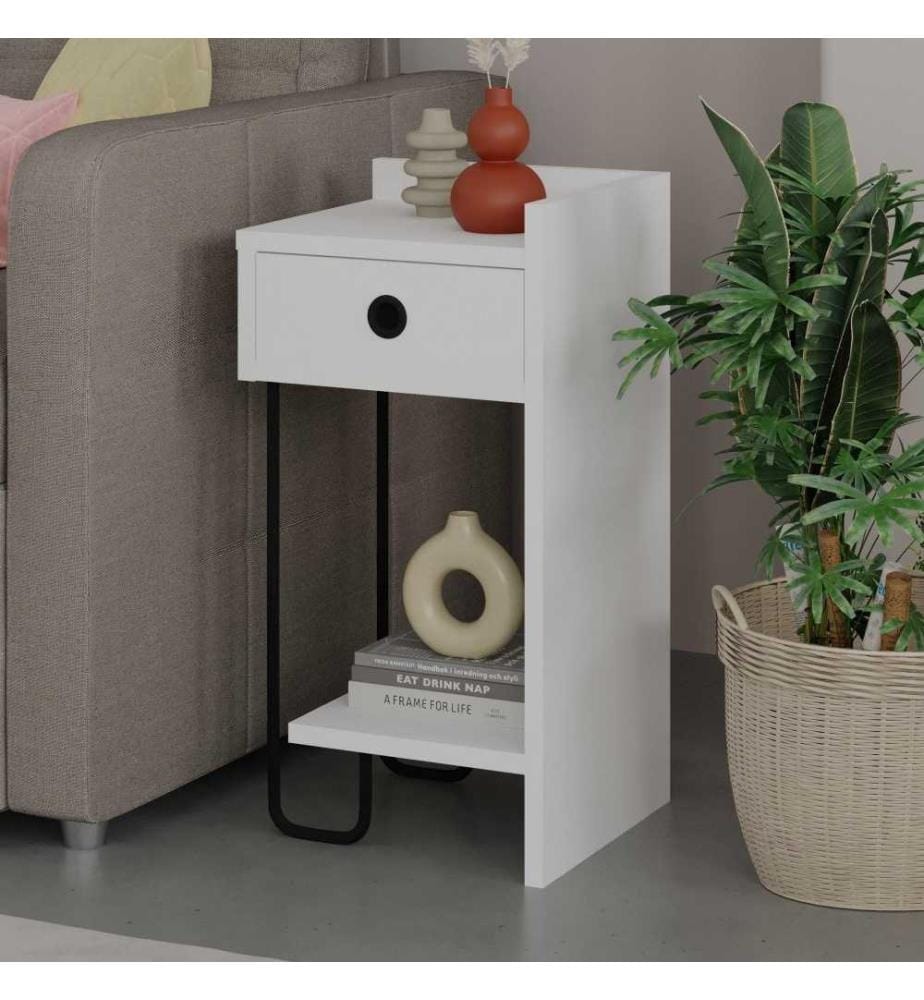 Table de nuit, blanc, panneau de particules mélaminé