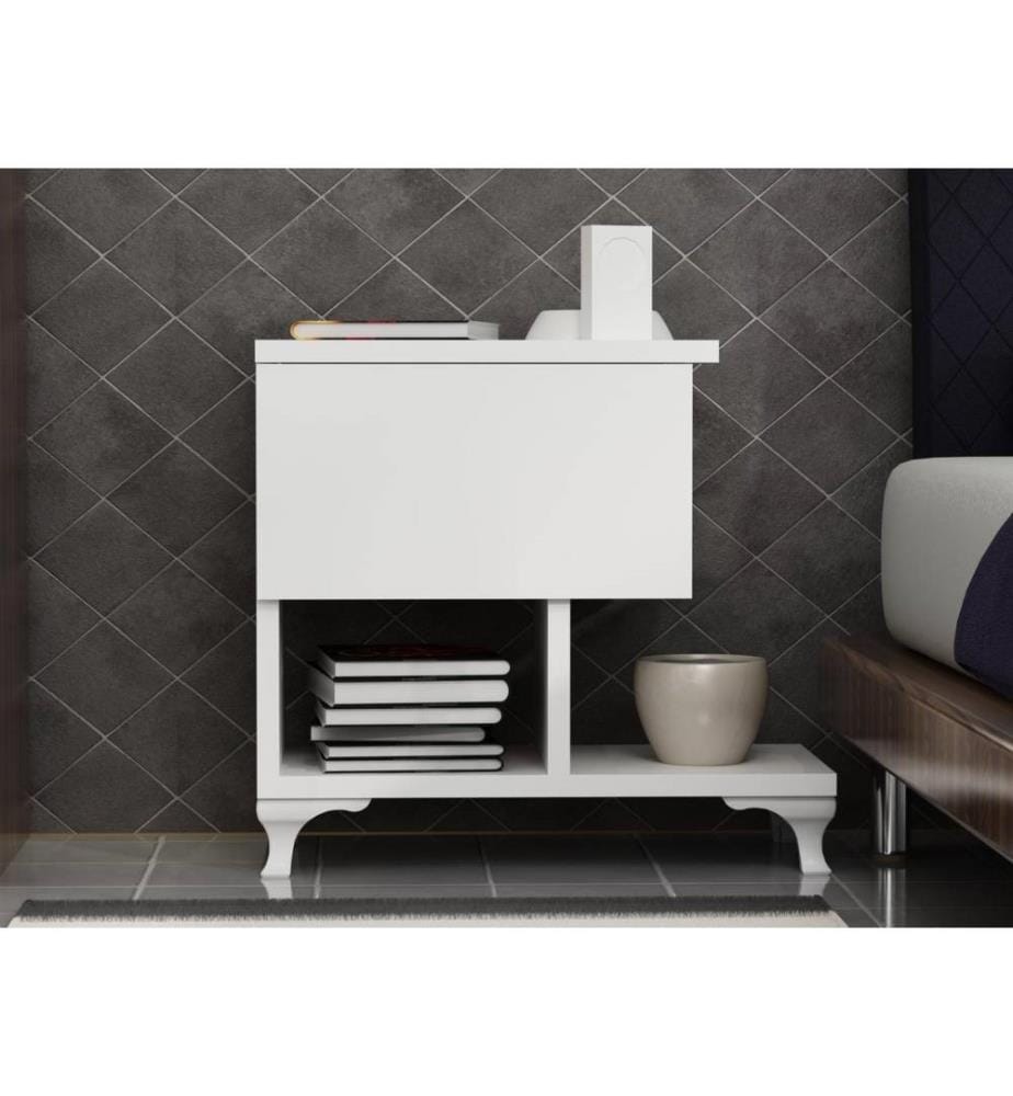 Table de nuit, blanc, panneau de particules mélaminé