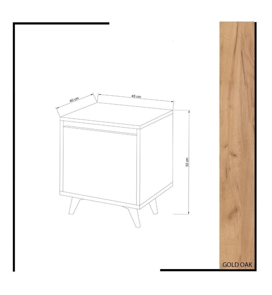 Comodino, Rovere bianco, Pannello di particelle rivestito di melamina