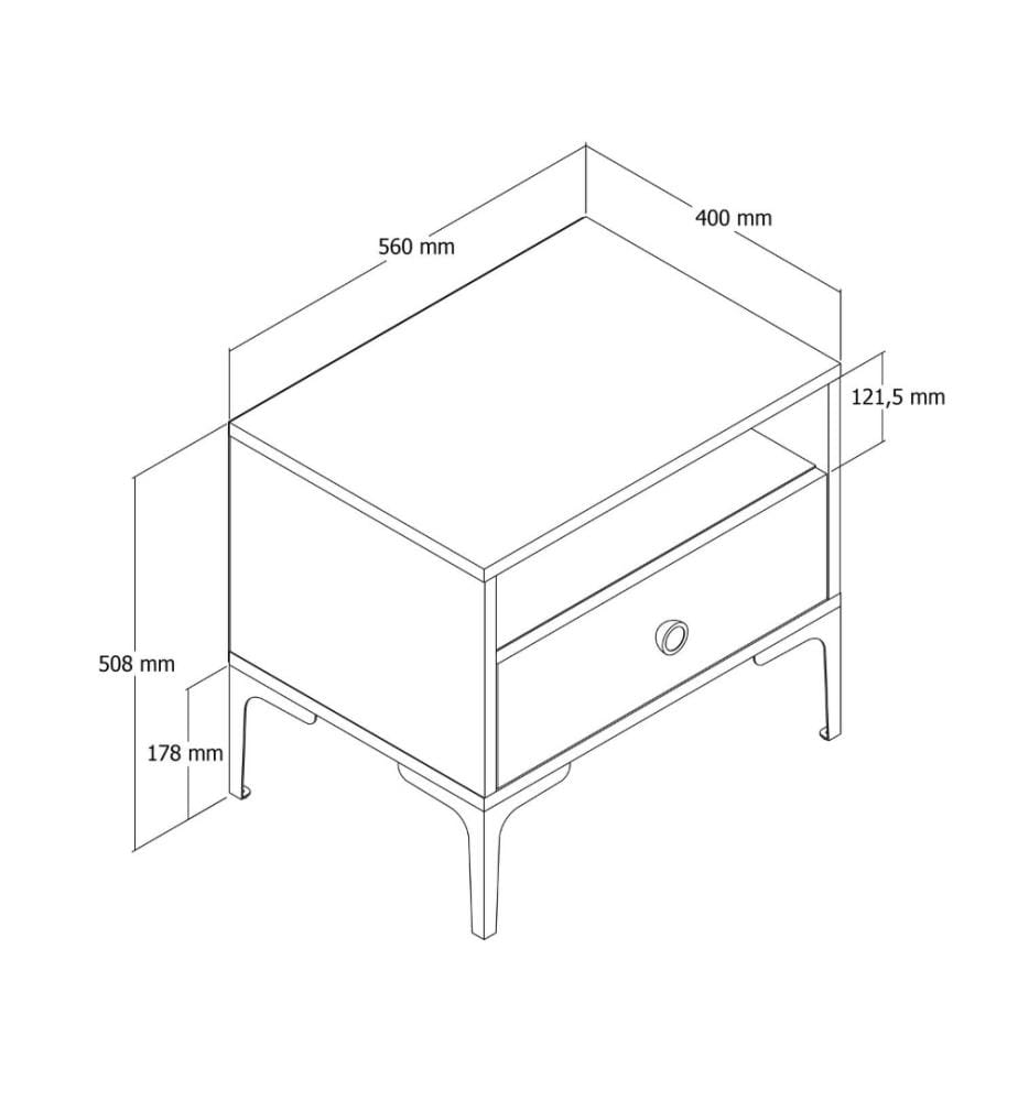 Table de nuit, Noyer Blanc, Panneau de particules mélaminé