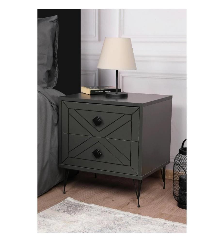 Table de nuit, Anthracite, panneau de particules mélaminé
