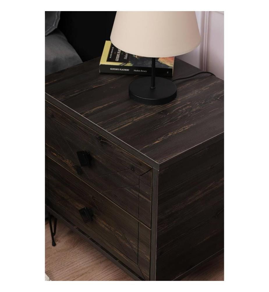 Table de nuit, Dark Brown, panneau de particules mélaminé