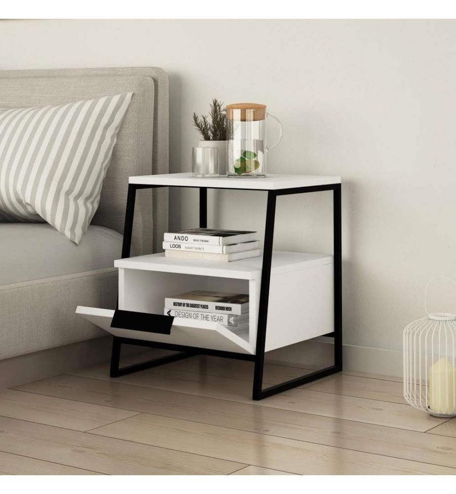 Table de nuit, blanc, panneau de particules mélaminé
