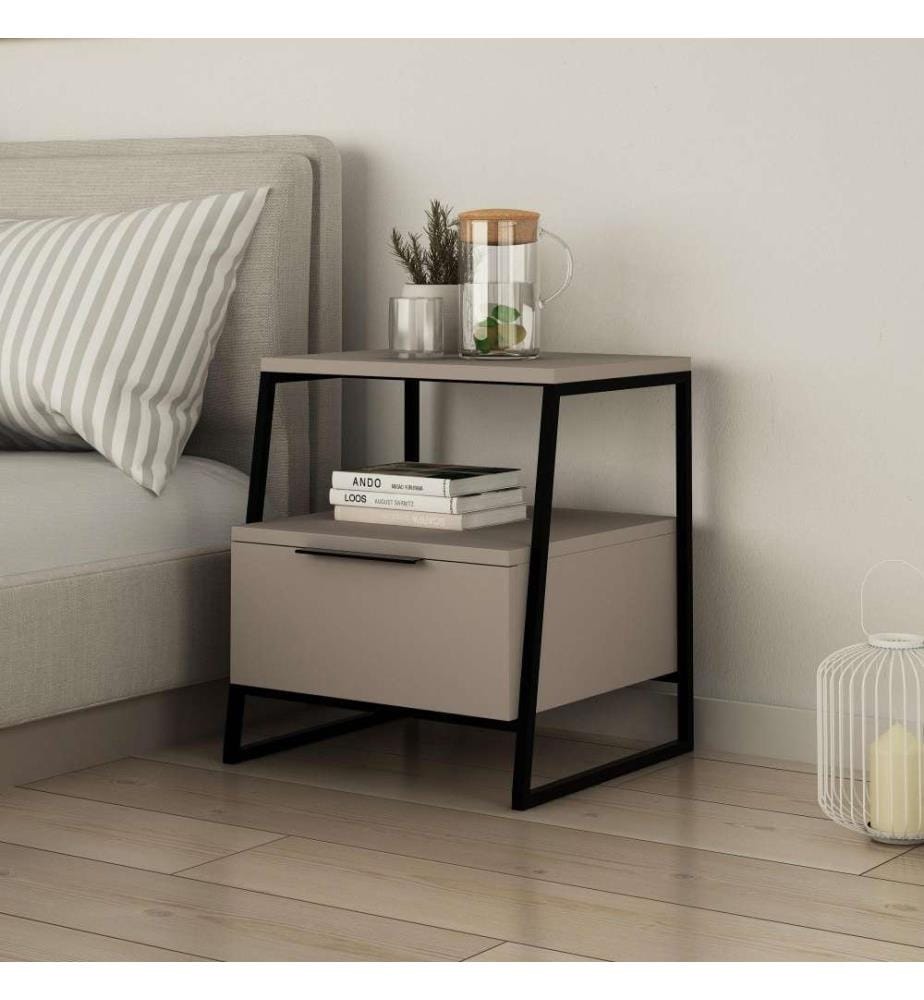Nachttisch, Light Mocha Black, Melaminbeschichtete Spanplatte
