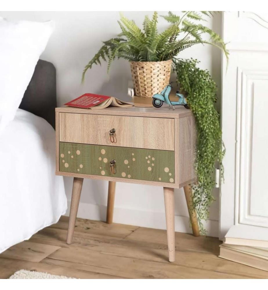 Nachttisch, Multicolor, Melaminbeschichtete Spanplatte, Holzbeine