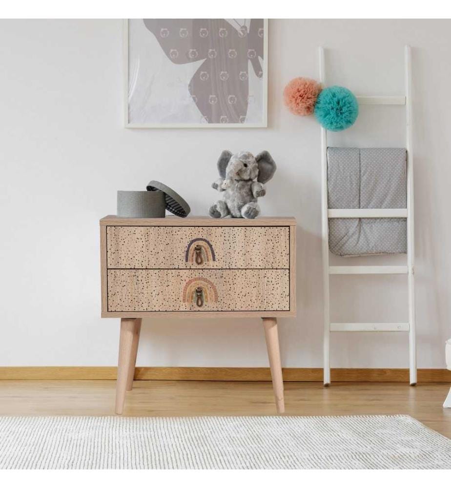 Table de nuit, Multicolore, panneau de particules mélaminé, pieds en bois