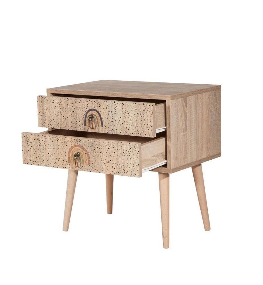 Table de nuit, Multicolore, panneau de particules mélaminé, pieds en bois