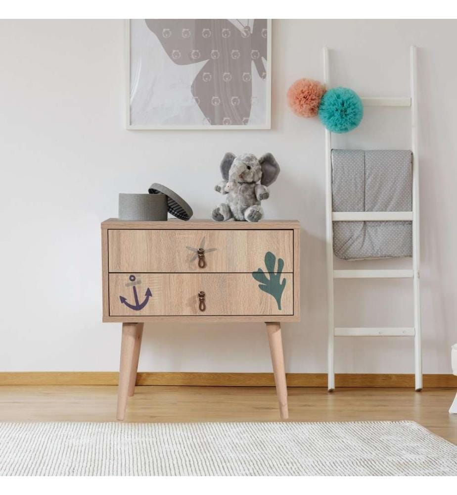 Nachttisch, Multicolor, Melaminbeschichtete Spanplatte, Holzbeine