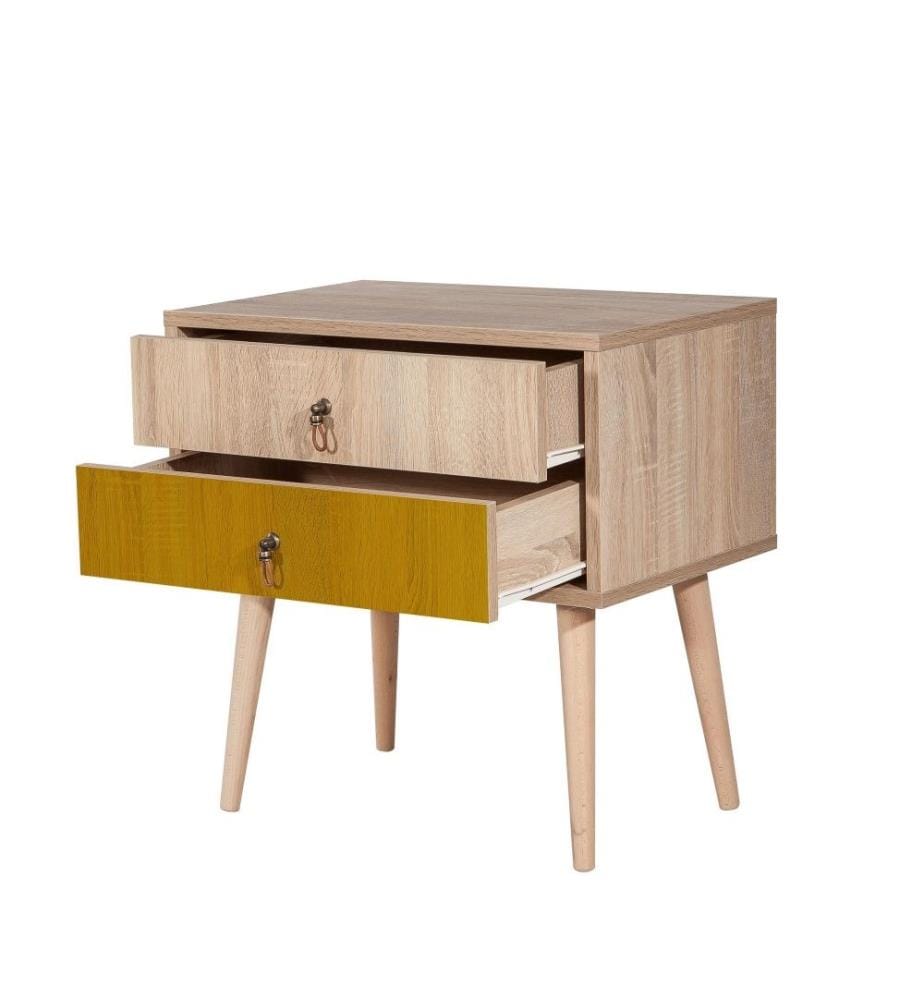 Nachttisch, Multicolor, Melaminbeschichtete Spanplatte, Holzbeine