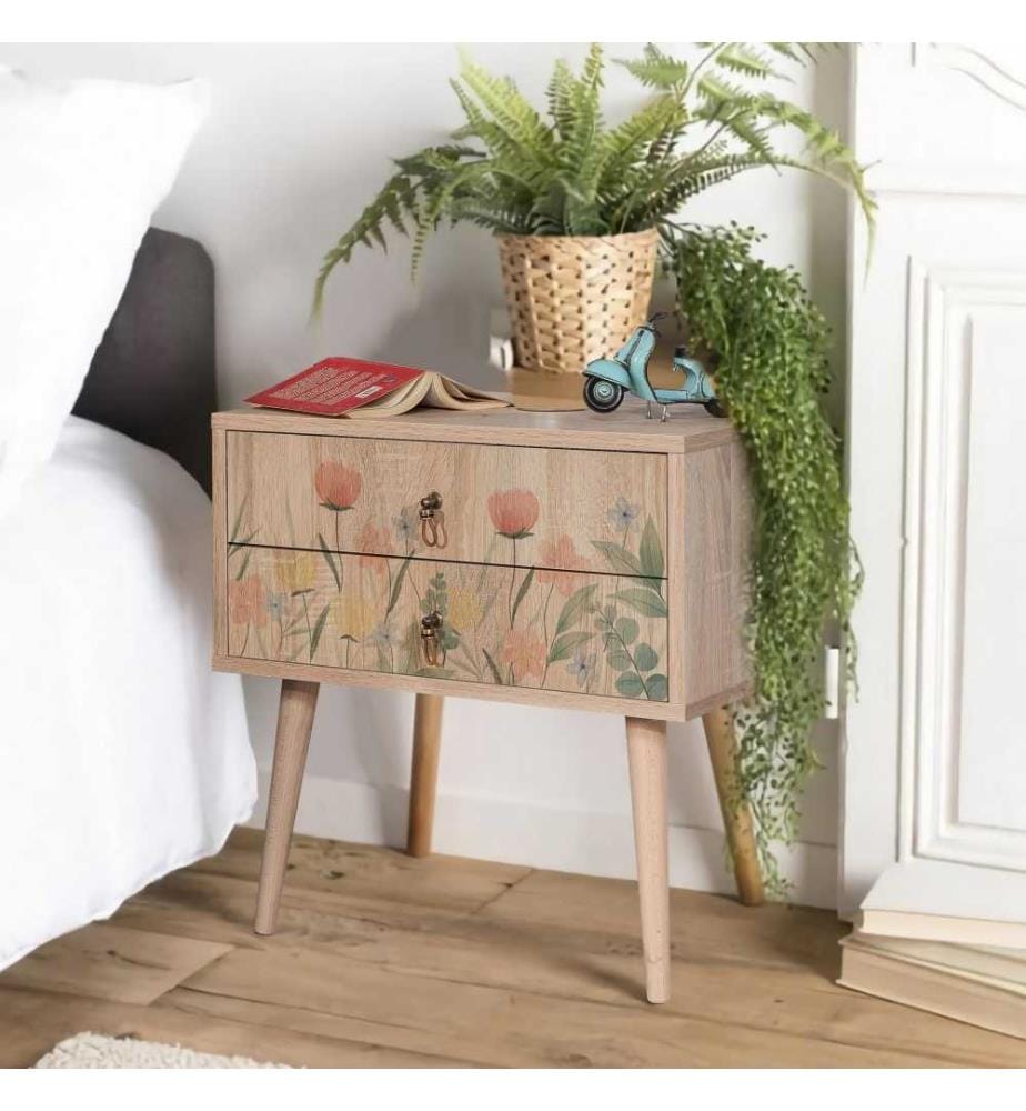 Comodino, Multicolore, Pannello in particelle rivestito in melamina, Gambe in legno